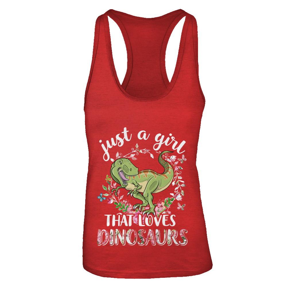 Saurus Just A Girl That Loves Dinosaurs T-Rex Gift-T-Shirt & Tank Top-Women's Ideal Racerback Tank-Red