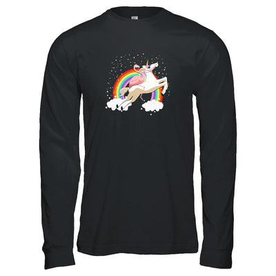 Flamingo Pink Bird Riding Unicorn-T-Shirt & Tank Top-Long Sleeve T-Shirt-Black