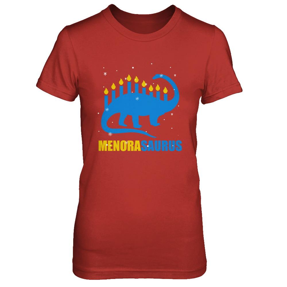 Funny Hanukkah Dinosaur Menorah Brontosaurus Menorasaurus-T-Shirt & Sweatshirt-Women's T-Shirt-Red
