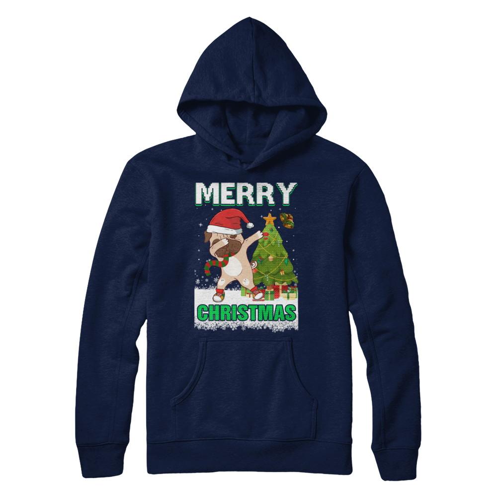 Cute Pug Claus Merry Christmas Ugly Sweater-T-Shirt & Sweatshirt-Pullover Hoodie-Navy