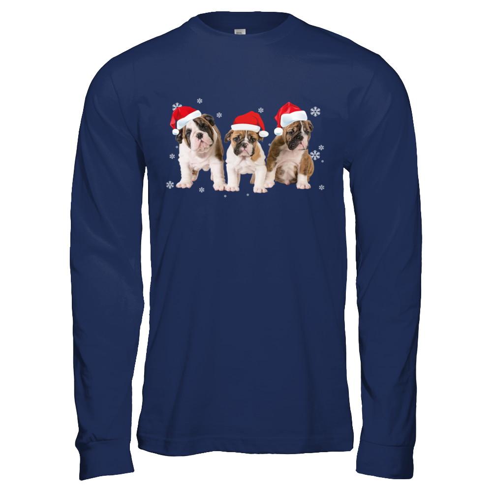 Funny Bulldogs Puppies Christmas Dog Gift-T-Shirt & Hoodie-Long Sleeve T-Shirt-Navy