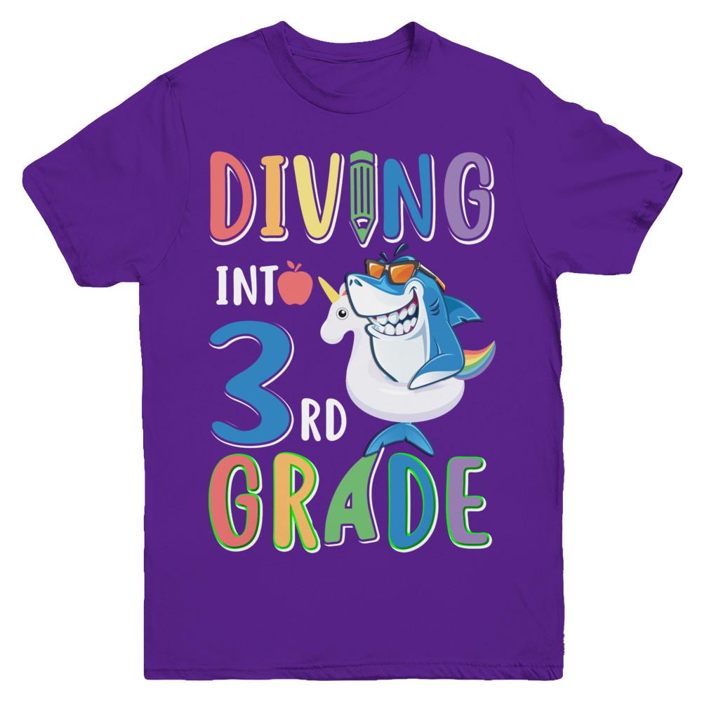 Diving Into 3rd Grade Back To School Shark Youth-Youth Shirt-Youth T-Shirt-Purple