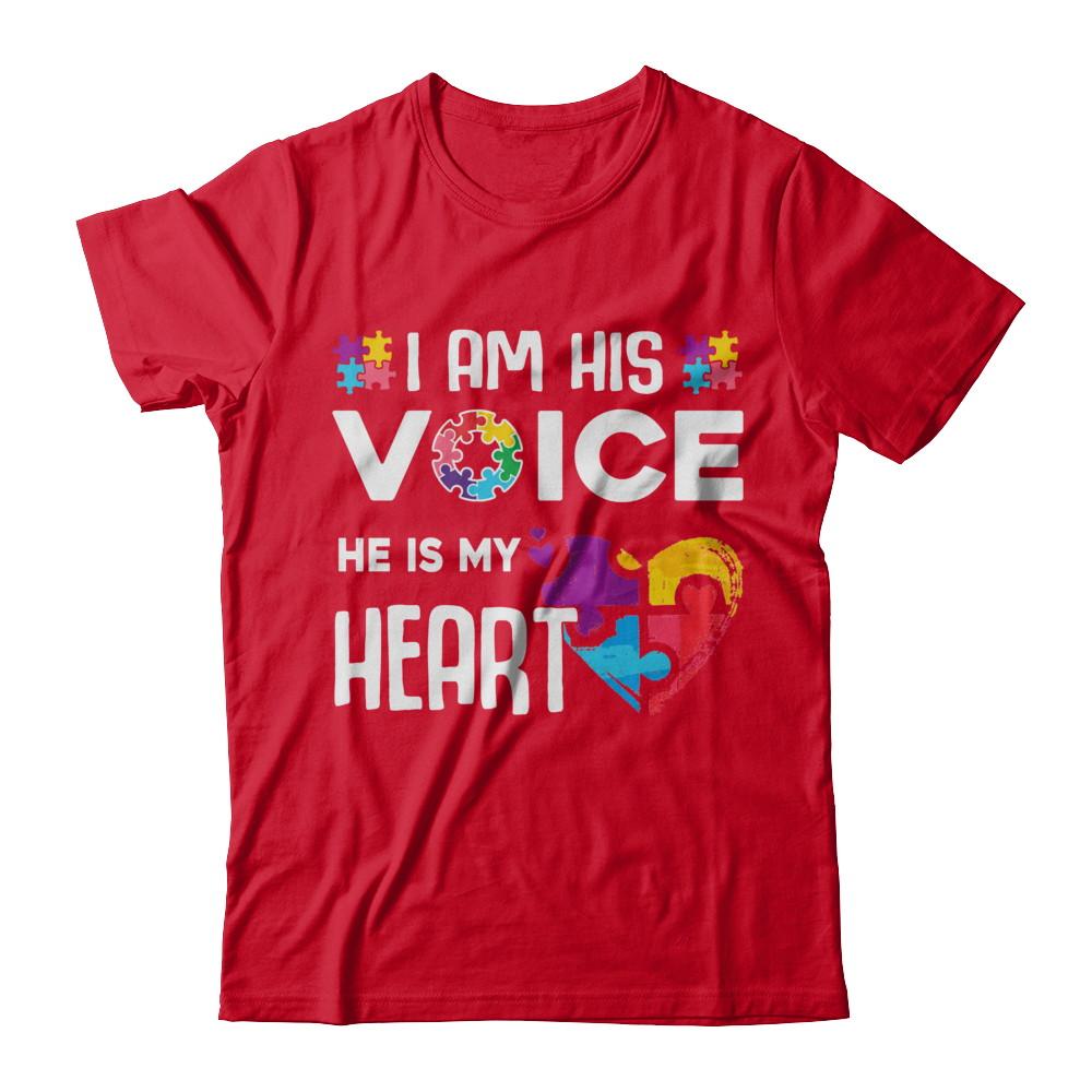 Autism Awareness I Am His Voice He Is My Heart Autism Mom-T-Shirt & Hoodie-Premium T-Shirt-Red