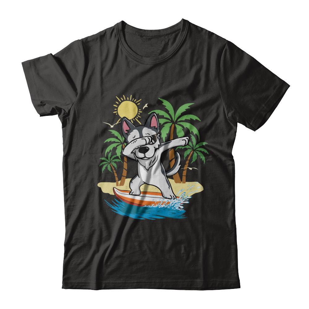 Summer Vacation Dabbing Husky Surfing Surfboard Gift-T-Shirt & Hoodie-Classic T-Shirt-Black