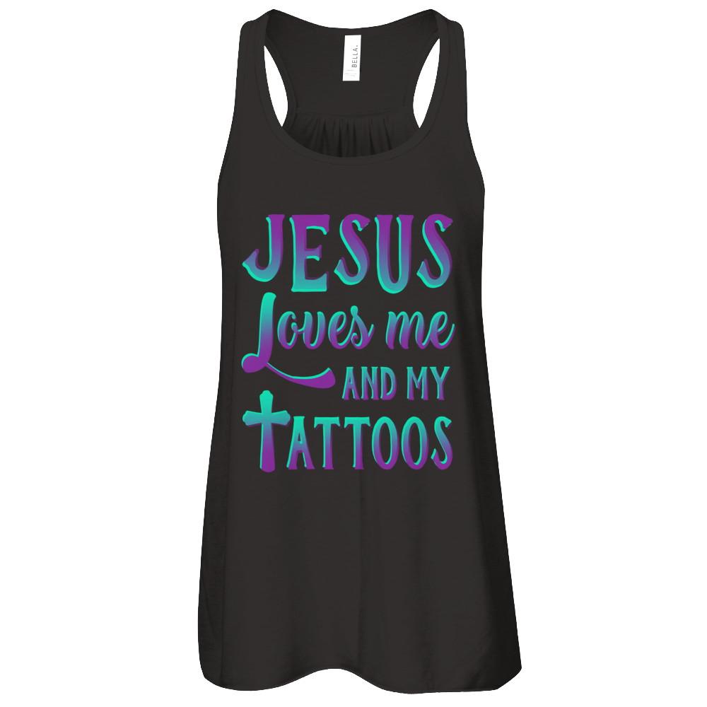 Jesus Just Love Me And My Tattoos Christian-T-Shirt & Tank Top-Women's Flowy Racerback Tank-Black