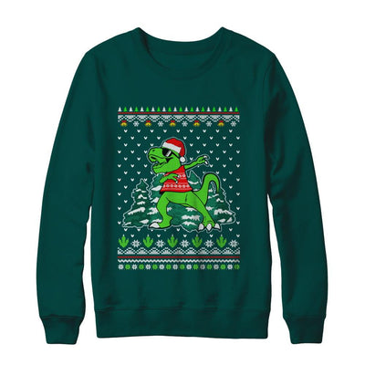 Funny Dab Dabbing Dinosaur Ugly Christmas Sweater Xmas-T-Shirt & Sweatshirt-Crewneck Sweatshirt-Deep Forest