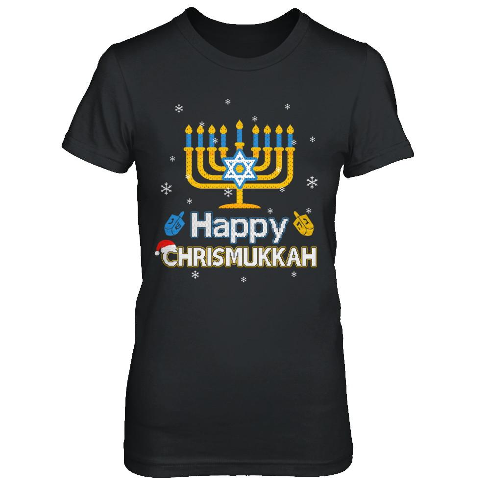 Happy Chrismukkah Ugly Hanukkah Christmas Sweater-T-Shirt & Sweatshirt-Women's T-Shirt-Black