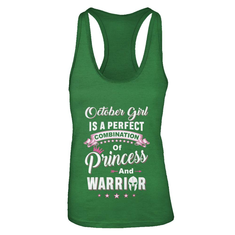 October Girl Is Perfect Princess Warrior Birthday Gift-T-Shirt & Tank Top-Women's Ideal Racerback Tank-Kelly Green
