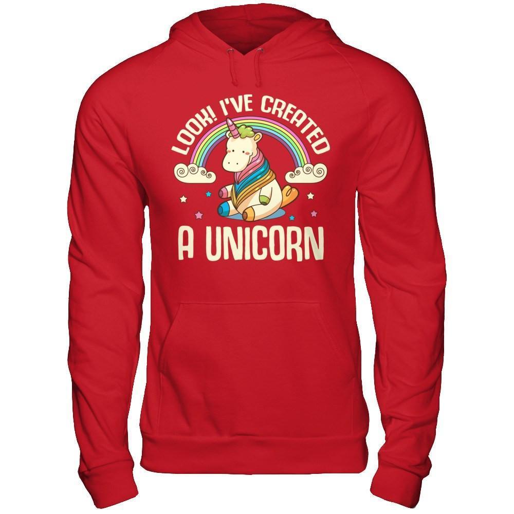 Look I've Created A Unicorn-T-Shirt & Hoodie-Pullover Hoodie-Red