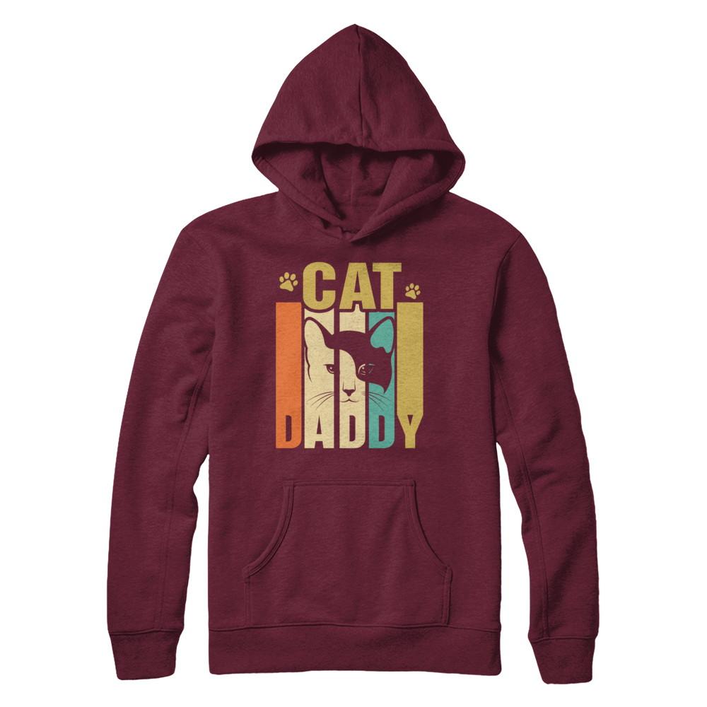 Retro Vintage Daddy Cat Father's Day Gift-T-Shirt & Hoodie-Pullover Hoodie-Maroon