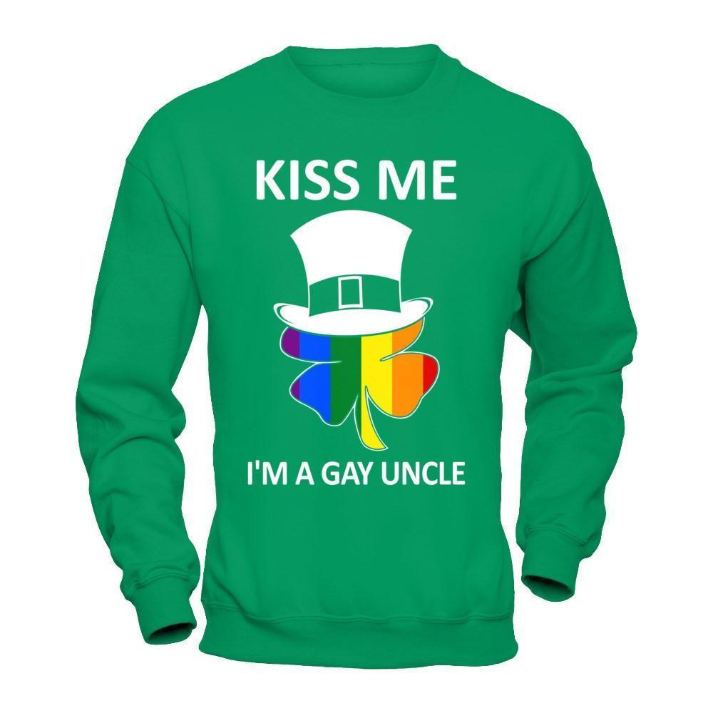 Kiss Me I'm A Gay Uncle Lgbt St Patrick's Day-T-Shirt & Hoodie-Crewneck Sweatshirt-Irish Green