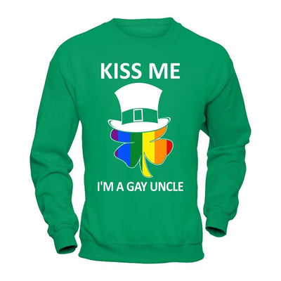 Kiss Me I'm A Gay Uncle Lgbt St Patrick's Day-T-Shirt & Hoodie-Crewneck Sweatshirt-Irish Green