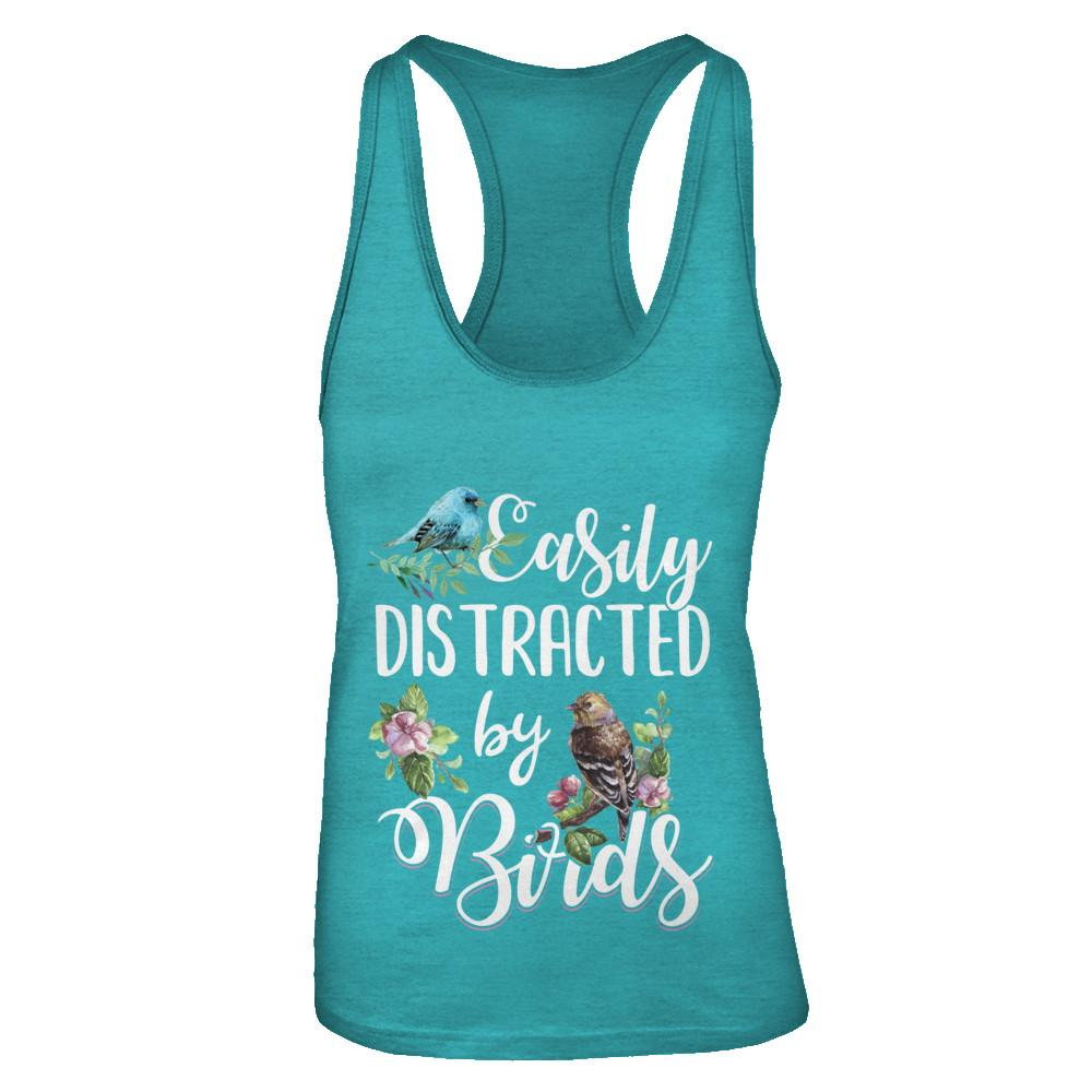 Easily Distracted By Birds-T-Shirt & Tank Top-Women's Ideal Racerback Tank-Tahiti Blue