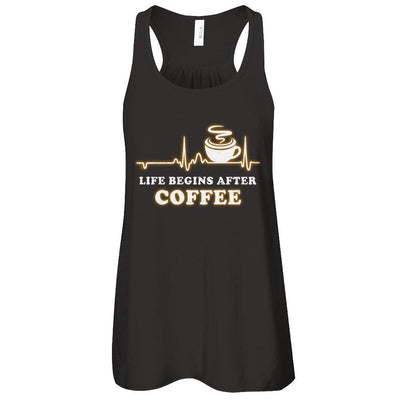 Life Begins After Coffee Heartbeat-T-Shirt & Tank Top-Women's Flowy Racerback Tank-Black