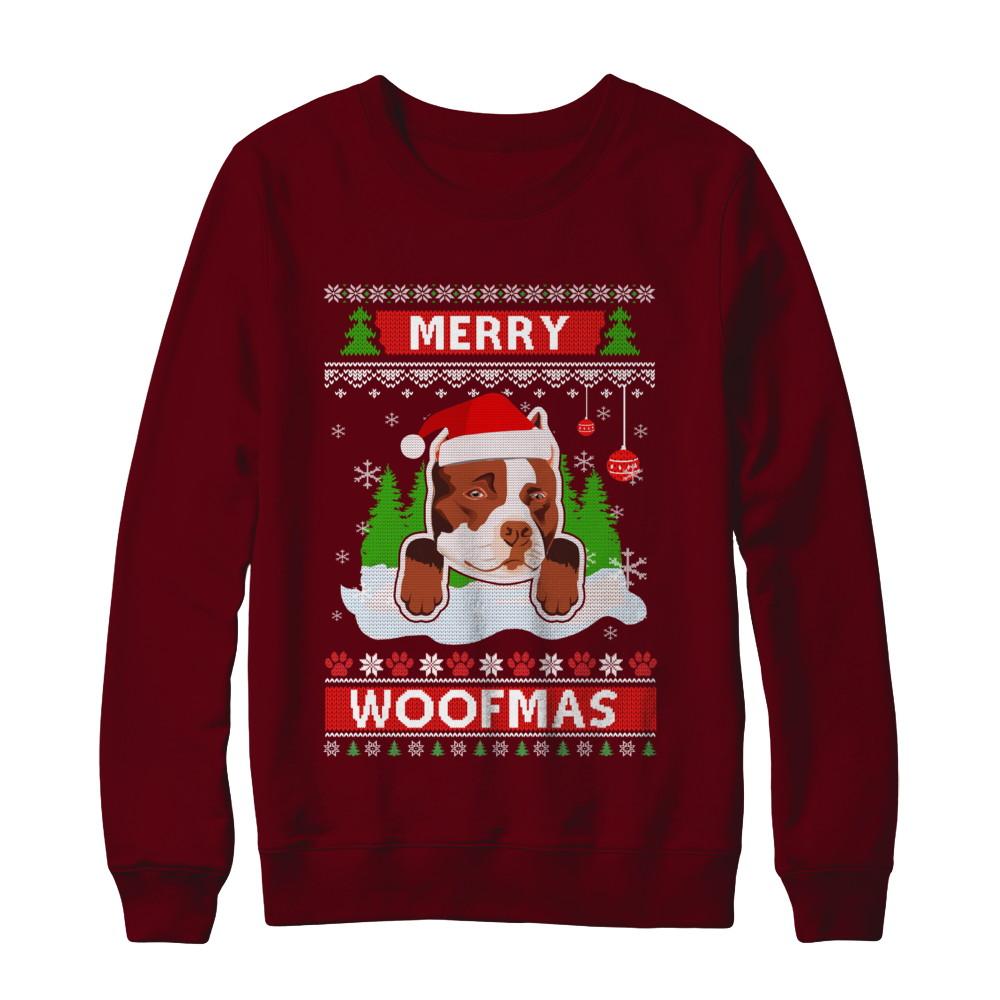 Pitbull Merry Woofmas Ugly Christmas Sweater-T-Shirt & Sweatshirt-Crewneck Sweatshirt-Maroon