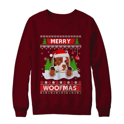 Pitbull Merry Woofmas Ugly Christmas Sweater-T-Shirt & Sweatshirt-Crewneck Sweatshirt-Maroon