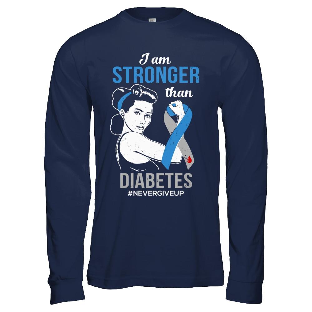 I Am Stronger Than Diabetes Awareness Support-T-Shirt & Hoodie-Long Sleeve T-Shirt-Navy
