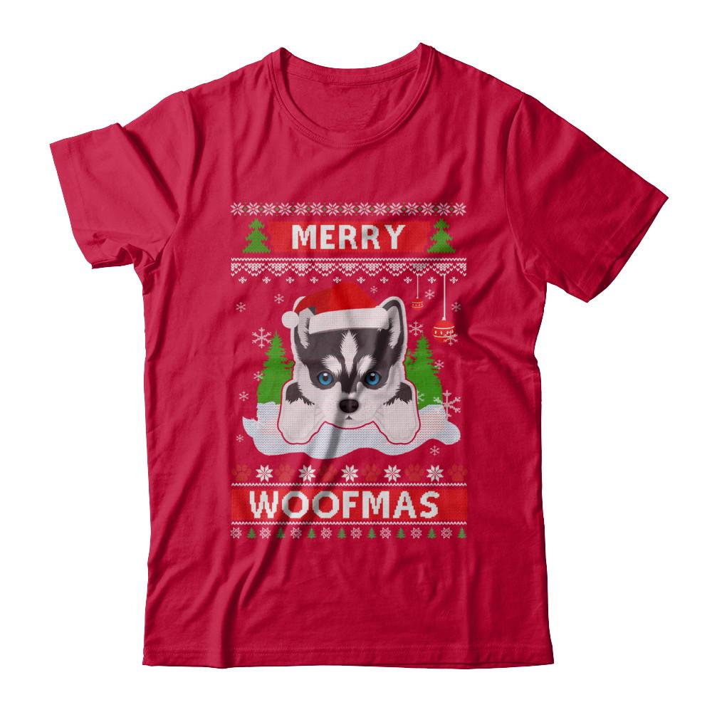 Siberian Husky Merry Woofmas Ugly Christmas Sweater-T-Shirt & Sweatshirt-Classic T-Shirt-Red