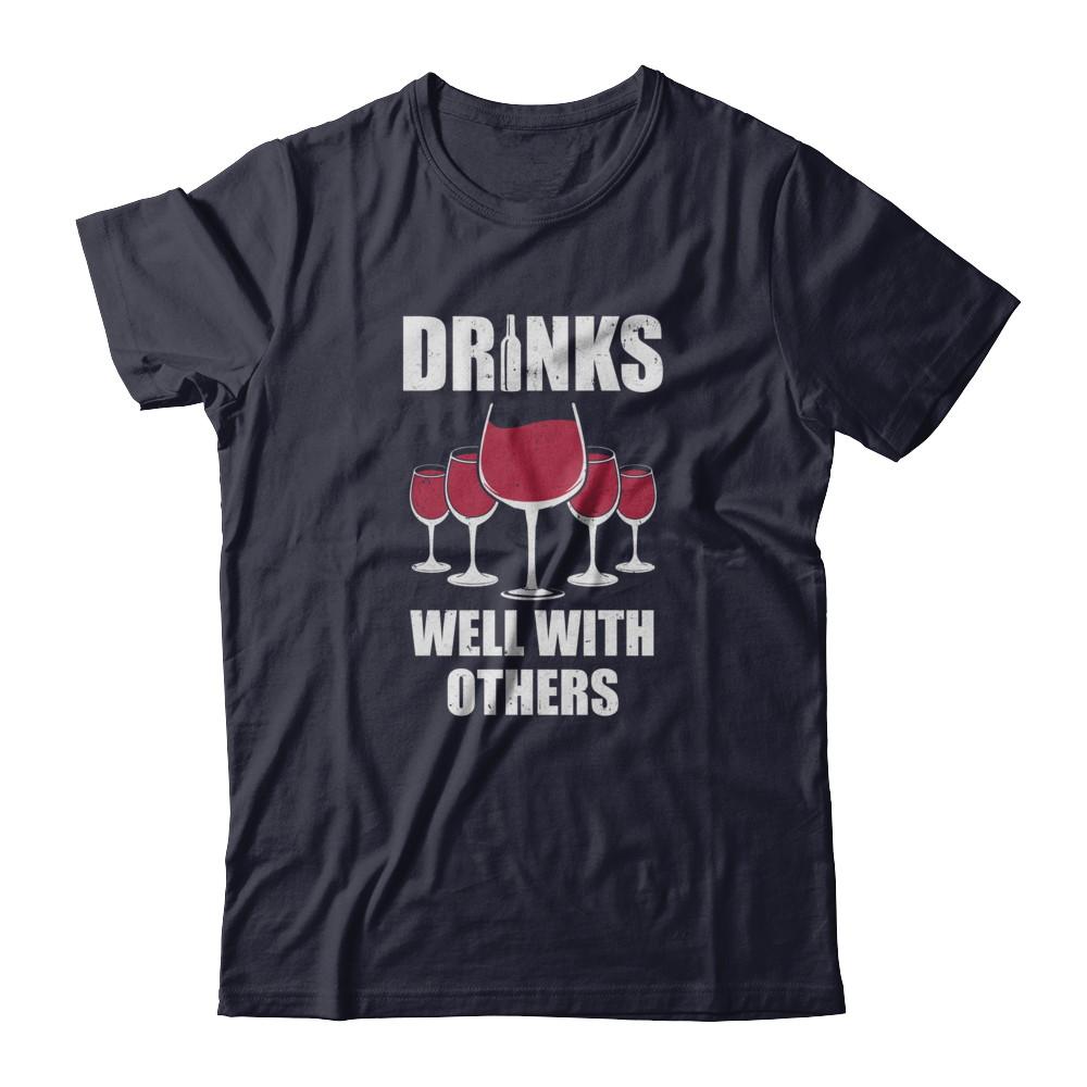 Drinks Well With Others Funny Drinking Wine-T-Shirt & Tank Top-Premium T-Shirt-Midnight Navy