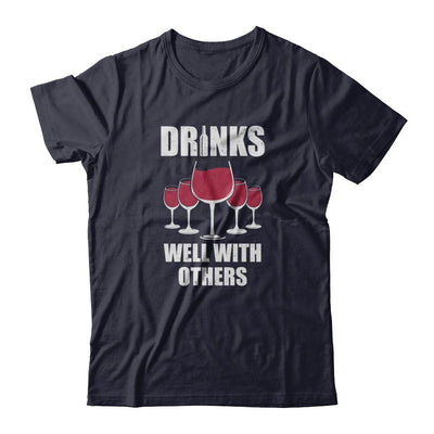Drinks Well With Others Funny Drinking Wine-T-Shirt & Tank Top-Premium T-Shirt-Midnight Navy