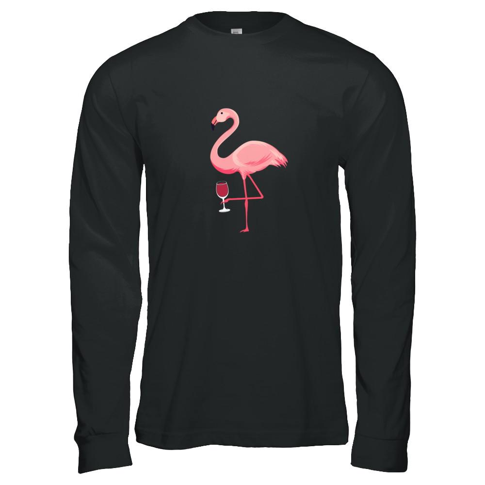 Wine Lover's Pink Flamingo Fun Party Wine-T-Shirt & Tank Top-Long Sleeve T-Shirt-Black