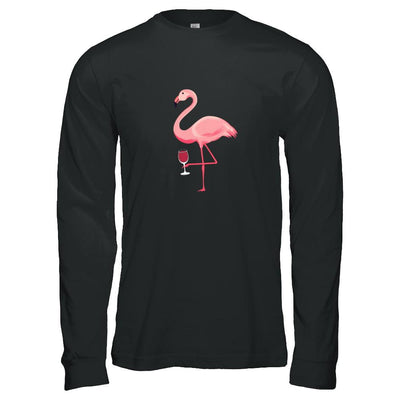 Wine Lover's Pink Flamingo Fun Party Wine-T-Shirt & Tank Top-Long Sleeve T-Shirt-Black