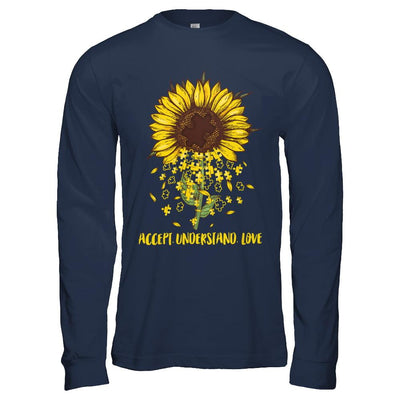 Sunflower Accept Understand Love Autism Awareness-T-Shirt & Hoodie-Long Sleeve T-Shirt-Navy