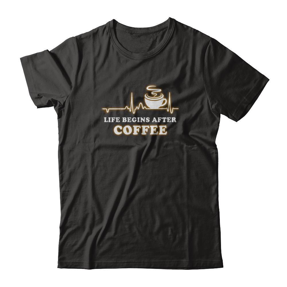 Life Begins After Coffee Heartbeat-T-Shirt & Tank Top-Premium T-Shirt-Black