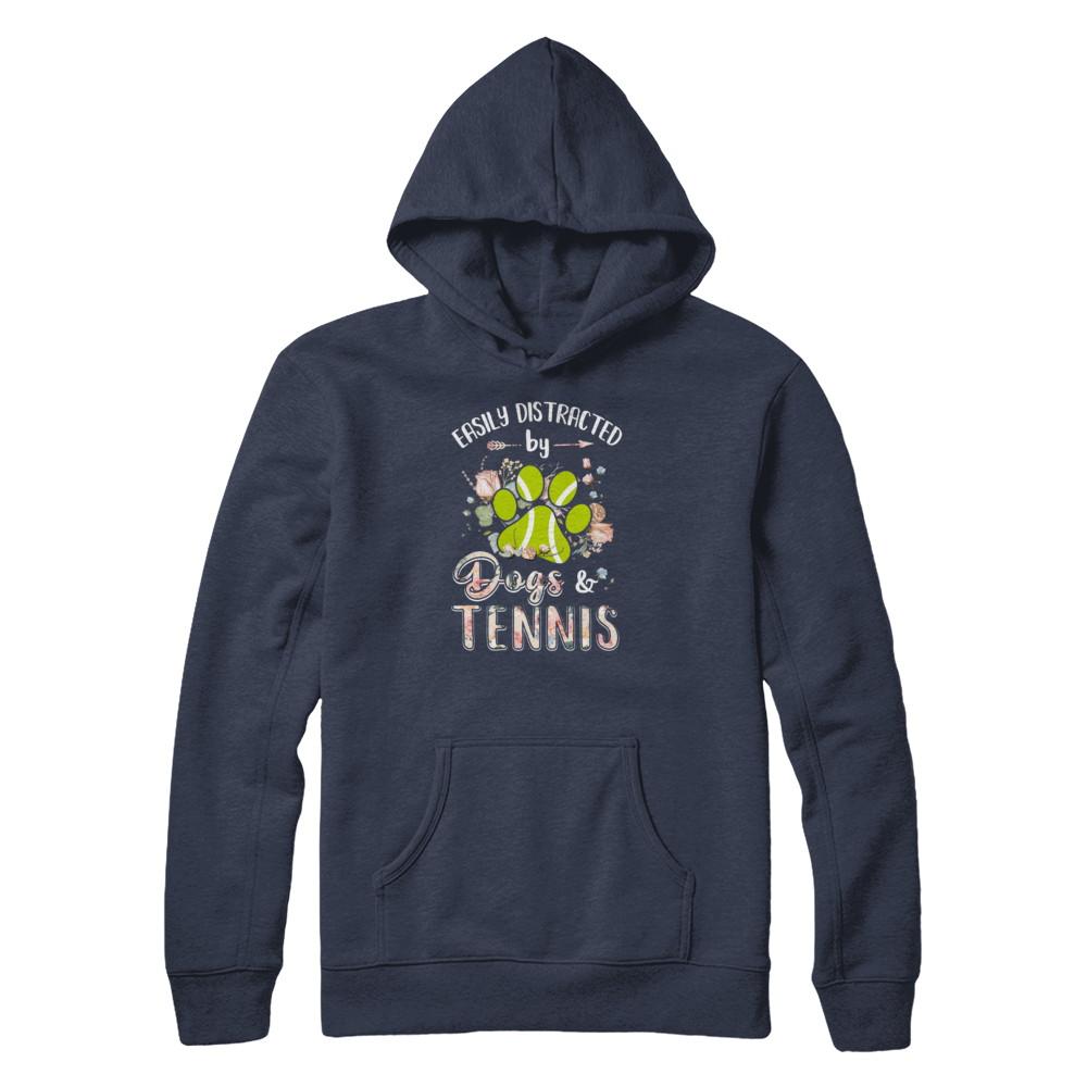 Easily Distracted By Dogs And Tennis-T-Shirt & Tank Top-Pullover Hoodie-Navy