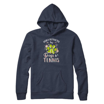 Easily Distracted By Dogs And Tennis-T-Shirt & Tank Top-Pullover Hoodie-Navy