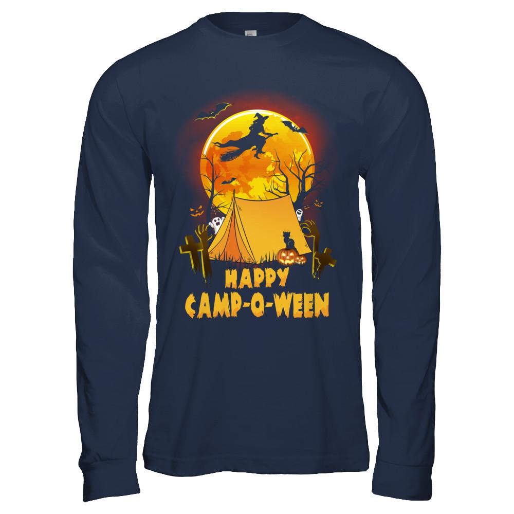 Happy Camp-O-Ween Funny Halloween Camping-T-Shirt & Hoodie-Long Sleeve T-Shirt-Navy