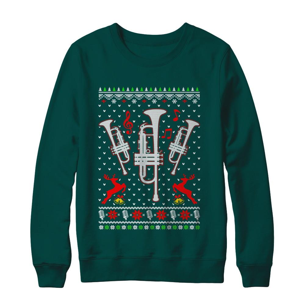Santa Trumpet Ugly Christmas Sweater Gifts-T-Shirt & Sweatshirt-Crewneck Sweatshirt-Deep Forest