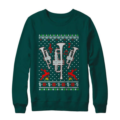 Santa Trumpet Ugly Christmas Sweater Gifts-T-Shirt & Sweatshirt-Crewneck Sweatshirt-Deep Forest