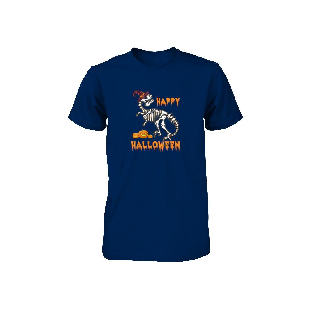 Funny Happy Halloween T-Rex Skeleton Dinosaur Youth-Youth Shirt-Toddler T-Shirt-Navy