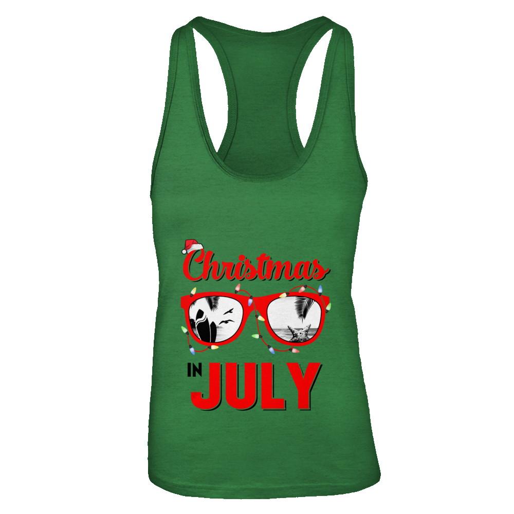 July In Christmas Santa Hat Sunglasses Summer Vacation-T-Shirt & Tank Top-Women's Ideal Racerback Tank-Kelly Green