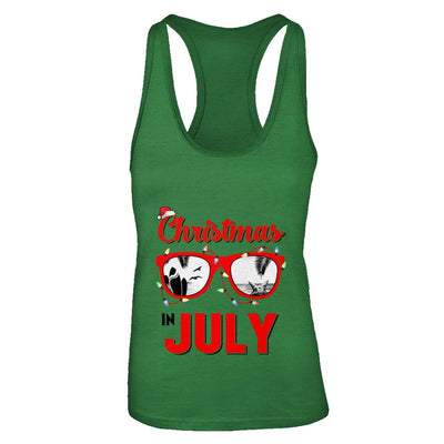 July In Christmas Santa Hat Sunglasses Summer Vacation-T-Shirt & Tank Top-Women's Ideal Racerback Tank-Kelly Green