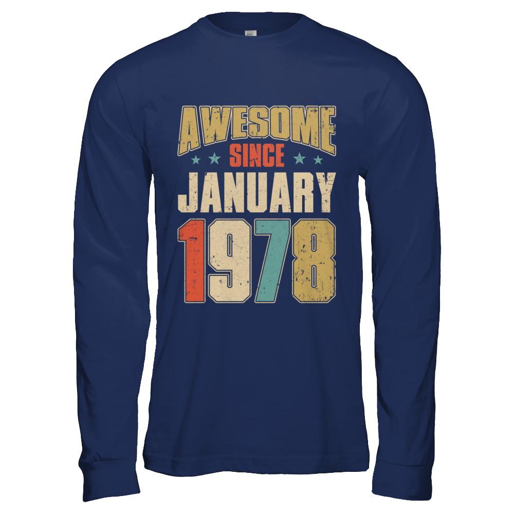 Vintage Retro Awesome Since January 1978 43th Birthday-T-Shirt & Hoodie-Long Sleeve T-Shirt-Navy