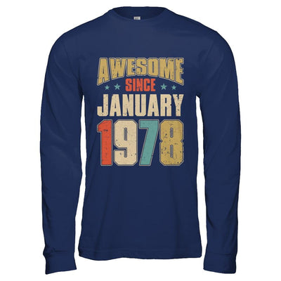 Vintage Retro Awesome Since January 1978 43th Birthday-T-Shirt & Hoodie-Long Sleeve T-Shirt-Navy