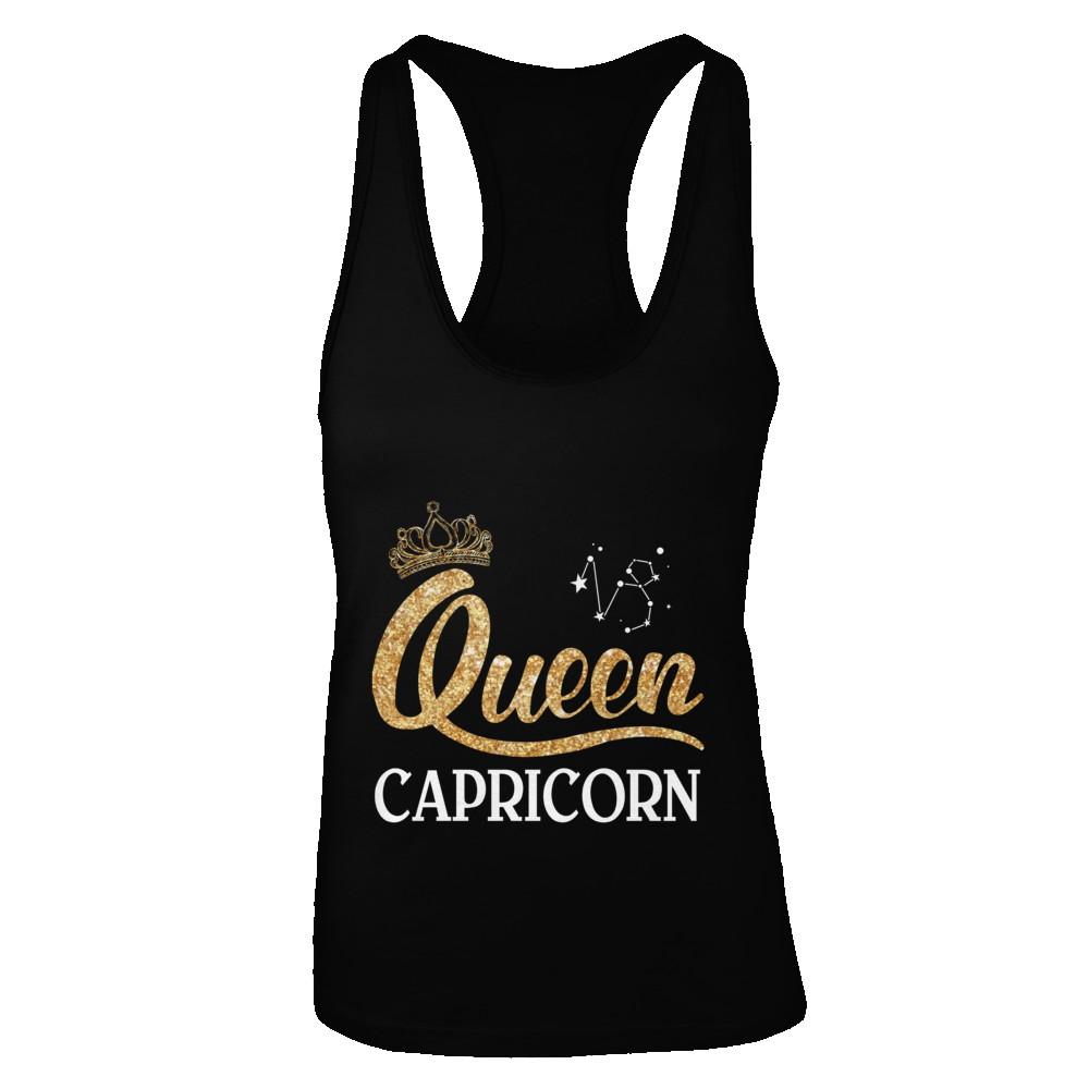 Queen Capricorn Zodiac December January Birthday Gift-T-Shirt & Tank Top-Women's Ideal Racerback Tank-Black