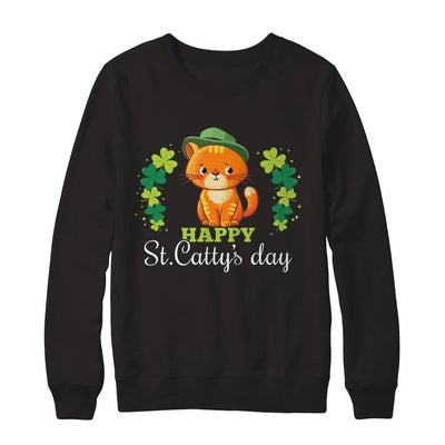 Happy St Catty's St. Patrick's Day Lucky Cat Gift-T-Shirt & Hoodie-Crewneck Sweatshirt-Black