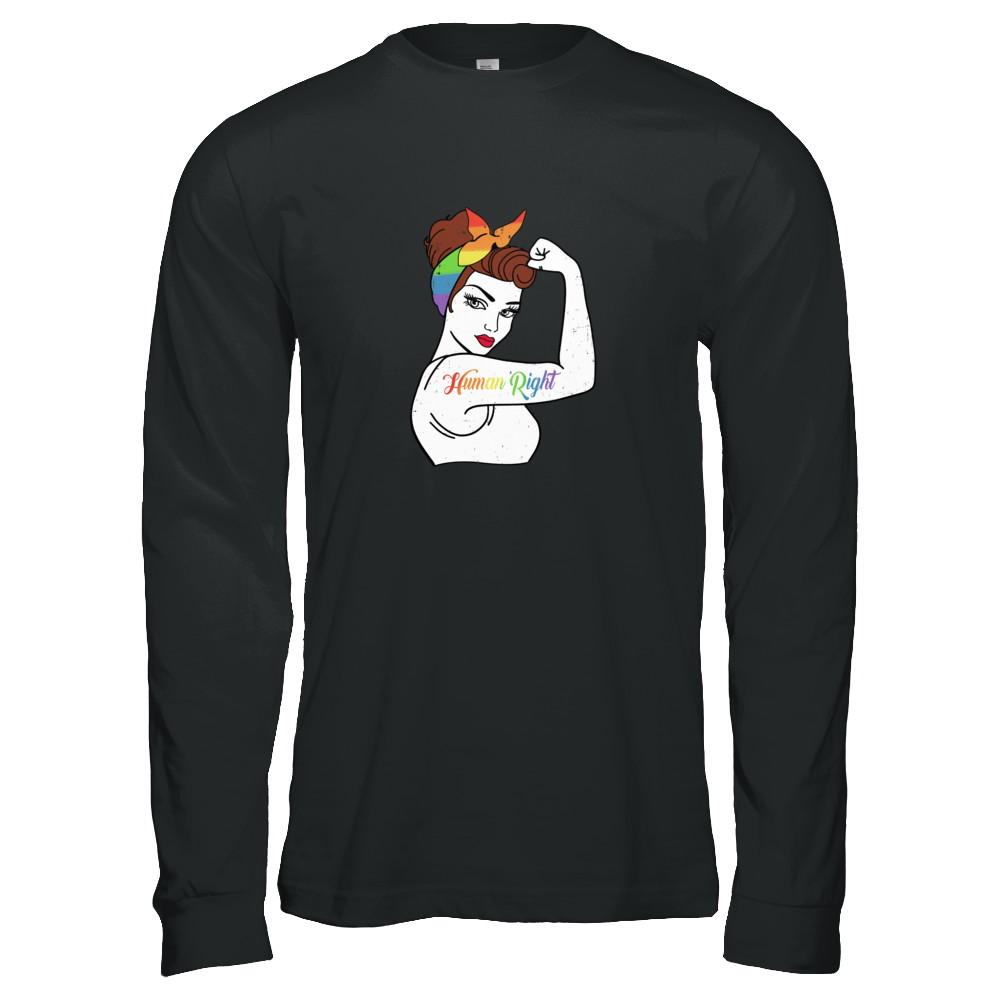 Lady Human Right LGBT Lesbian Gay Pride-T-Shirt & Tank Top-Long Sleeve T-Shirt-Black