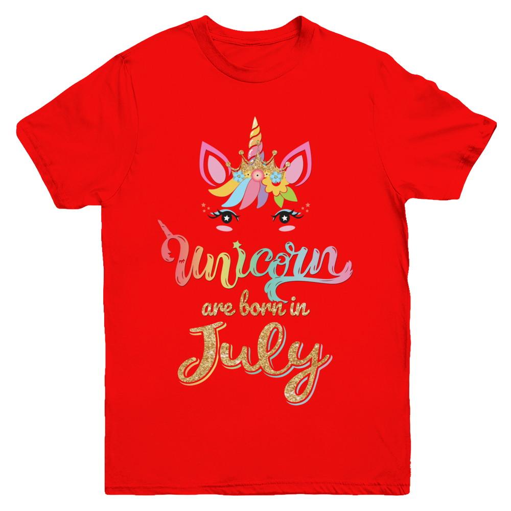 Cute Unicorns Are Born In July Birthday Gift Youth-Youth Shirt-Youth T-Shirt-Red