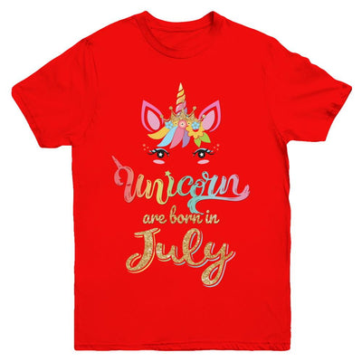 Cute Unicorns Are Born In July Birthday Gift Youth-Youth Shirt-Youth T-Shirt-Red