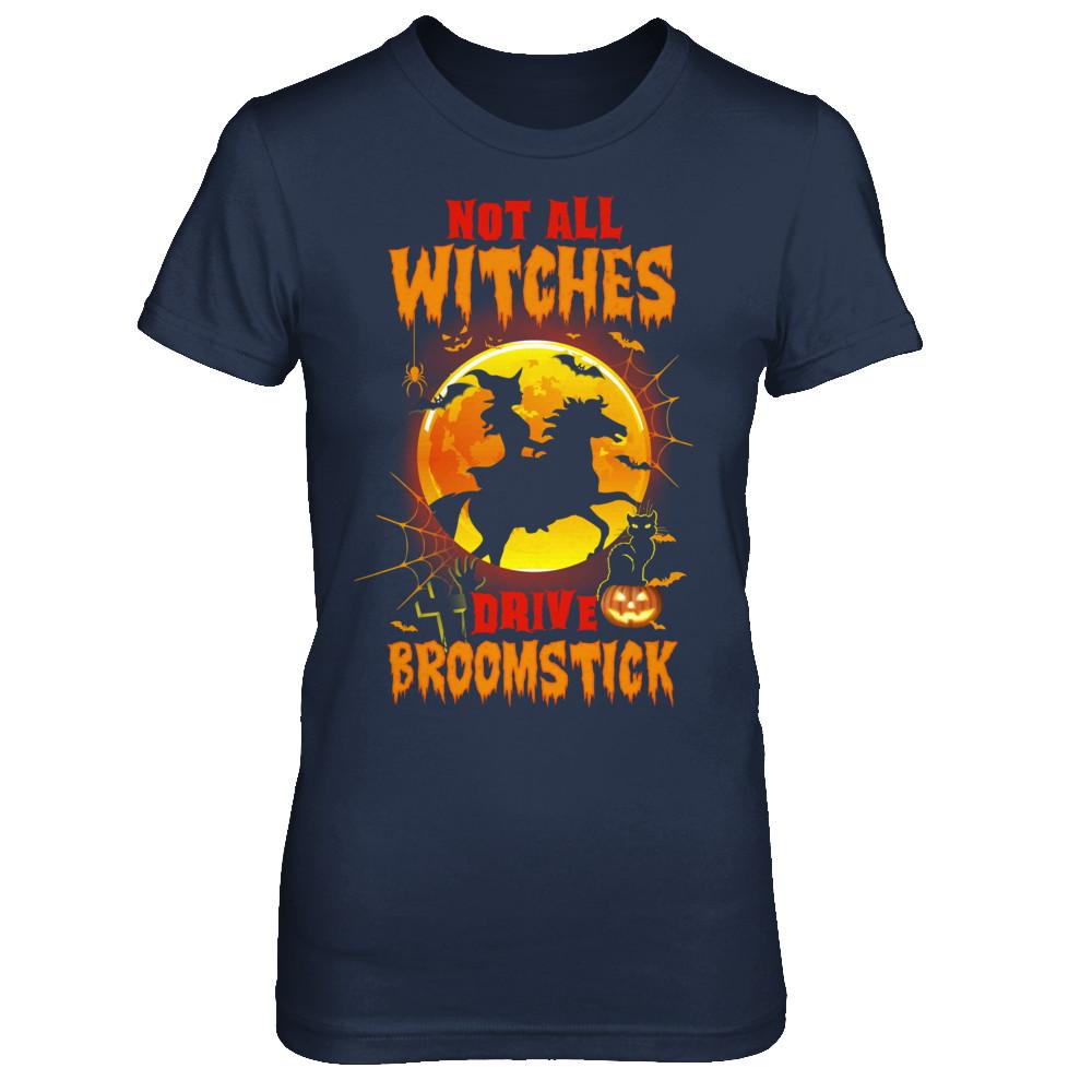 Not All Witches Drive Broom Funny Halloween Horse-T-Shirt & Sweatshirt-Women's T-Shirt-Navy