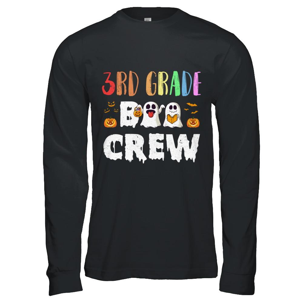 Cute Boo Crew 3rd Grade Teacher Halloween-T-Shirt & Hoodie-Long Sleeve T-Shirt-Black