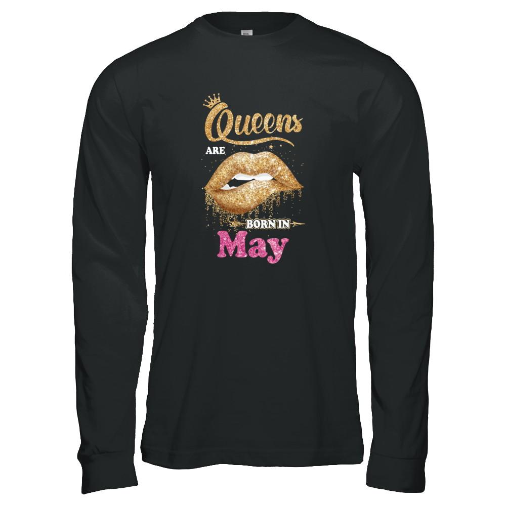 Lipstick Black Queens Are Born In May Birthday Gift-T-Shirt & Tank Top-Long Sleeve T-Shirt-Black