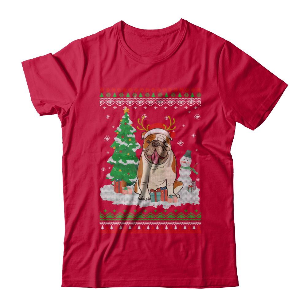 Cute Reindeer Bulldog Christmas Puppie Dog Sweater-T-Shirt & Sweatshirt-Classic T-Shirt-Red