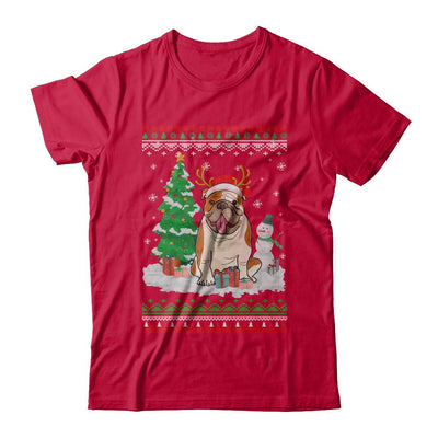 Cute Reindeer Bulldog Christmas Puppie Dog Sweater-T-Shirt & Sweatshirt-Classic T-Shirt-Red