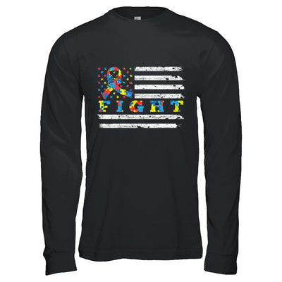 Fight Autism Ribbon US Flag Autism Awareness-T-Shirt & Hoodie-Long Sleeve T-Shirt-Black