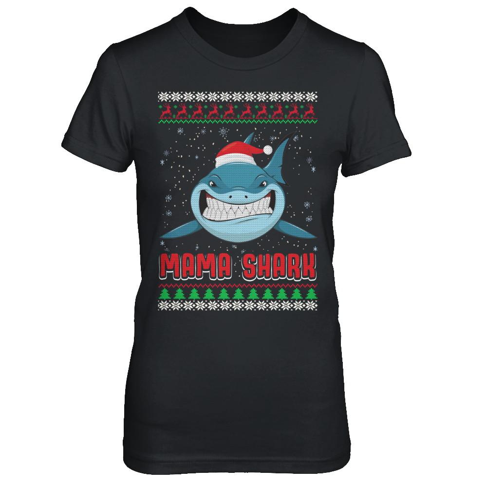Mama Claus Shark Family Matching Christmas Ugly Sweater-T-Shirt & Sweatshirt-Women's T-Shirt-Black